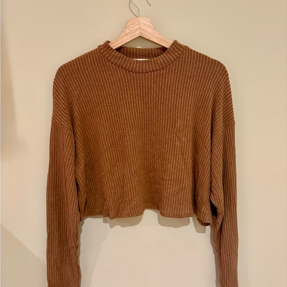 Brown Ribbed Knit Women's Top